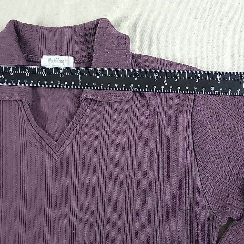 Humoresque Ribbed Knit Collared Top Women's L Plum Purple Long Sleeve Y2K Era - Picture 4 of 10